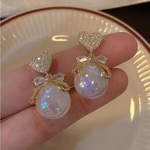 Faux Pearl Butterfly Bowknot Love Heart Diamond-Earrings